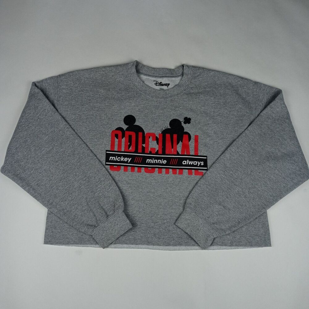 DISNEY Cut Off Cropped Sweatshirt Sweater Mickey Minnie Mouse Women's Size Large